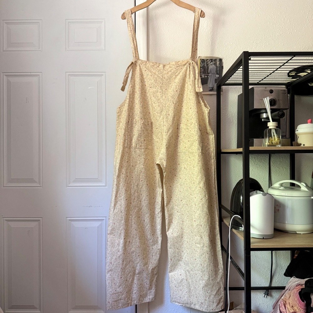 CYBELLE ELENA cream floral oversized wide leg overalls jumpsuit